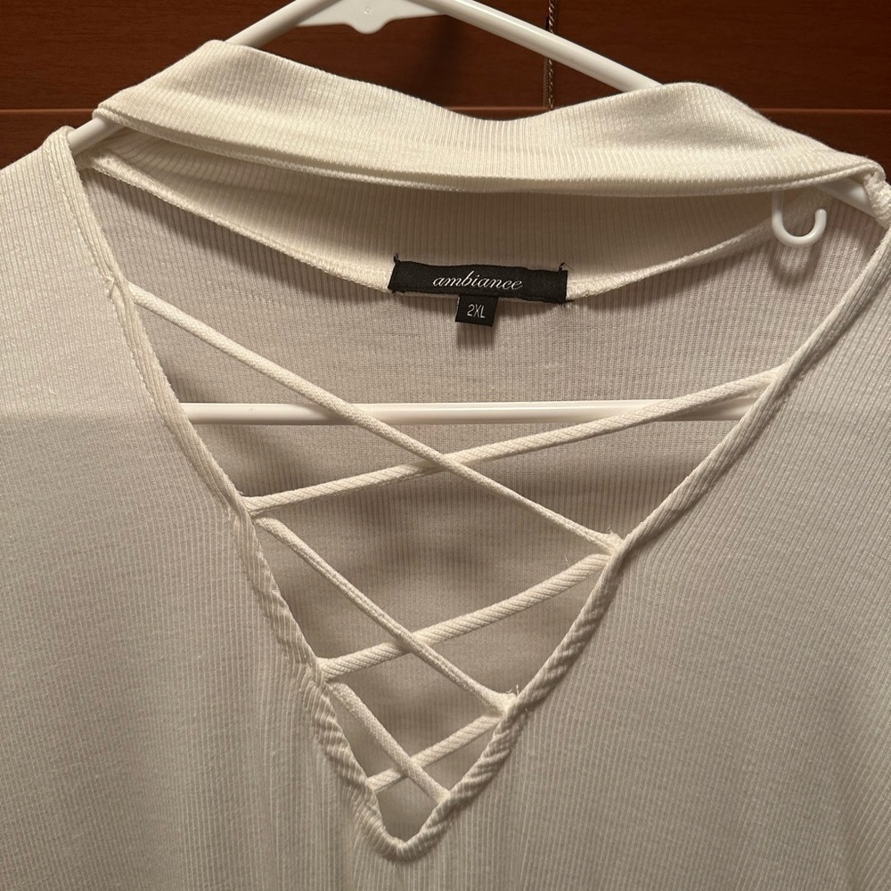 Ambiance White Crisscross V-Neck Top - Picture 3 of 5